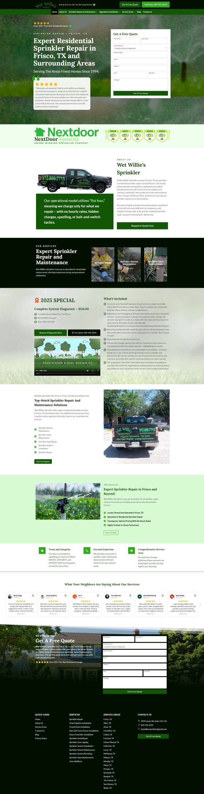 Screenshot of the Wet Willie's Sprinkler website